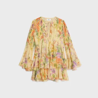 Abito mini plissettato in georgette di seta