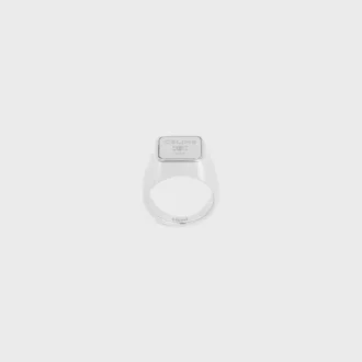 Anello con sigillo quadrato Triomphe in ottone con finitura al rodio