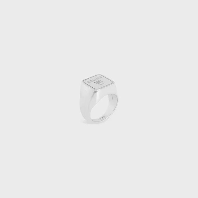 Anello con sigillo quadrato Triomphe in ottone con finitura al rodio Anello con sigillo quadrato Triomphe in ottone con finitura al rodio