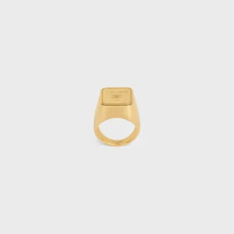 Anello con sigillo quadrato Triomphe in ottone con finitura dorata
