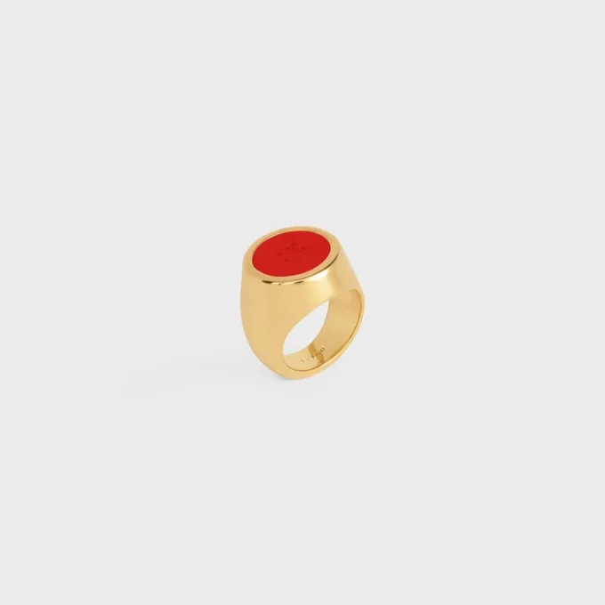 Anello con sigillo Triomphe in vernice e ottone con finitura dorata Anello con sigillo Triomphe in vernice e ottone con finitura dorata