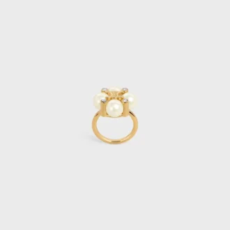 Anello Les Perles CELINE in strass, perle in resina e ottone con finitura dorata