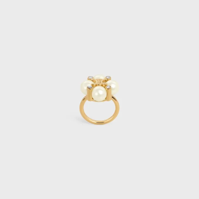 Anello Les Perles CELINE in strass, perle in resina e ottone con finitura dorata Anello Les Perles CELINE in strass, perle in resina e ottone con finitura dorata