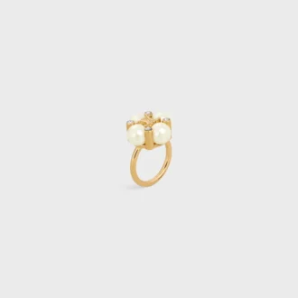 Anello Les Perles CELINE in strass, perle in resina e ottone con finitura dorata