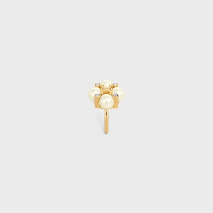Anello Les Perles CELINE in strass, perle in resina e ottone con finitura dorata Anello Les Perles CELINE in strass, perle in resina e ottone con finitura dorata
