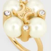 Anello Les Perles CELINE in strass, perle in resina e ottone con finitura dorata Anello Les Perles CELINE in strass, perle in resina e ottone con finitura dorata