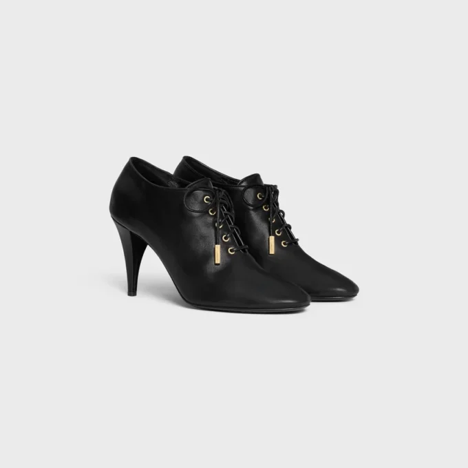 Ballerina morbida con lacci e tacco in pelle di vitello – Concia vegetale Ballerina morbida con lacci e tacco in pelle di vitello – Concia vegetale