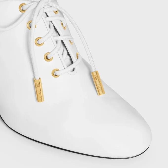 Ballerina morbida con lacci e tacco in pelle di vitello – Concia vegetale Ballerina morbida con lacci e tacco in pelle di vitello – Concia vegetale