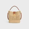 Borsa a secchiello Louise media in rafia e pelle di vitello Borsa a secchiello Louise media in rafia e pelle di vitello