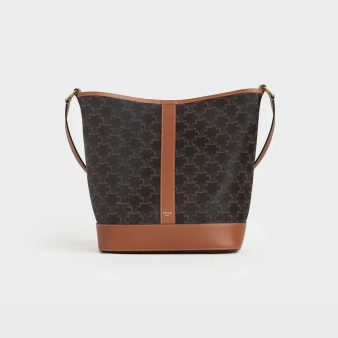 Borsa a secchiello media in Triomphe Canvas e pelle di vitello Borsa a secchiello media in Triomphe Canvas e pelle di vitello