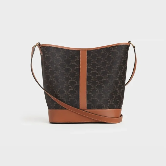 Borsa a secchiello media in Triomphe Canvas e pelle di vitello Borsa a secchiello media in Triomphe Canvas e pelle di vitello