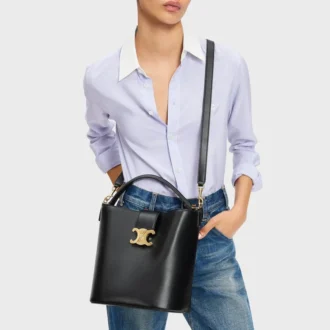 Borsa a secchiello media Louise in pelle di vitello liscia