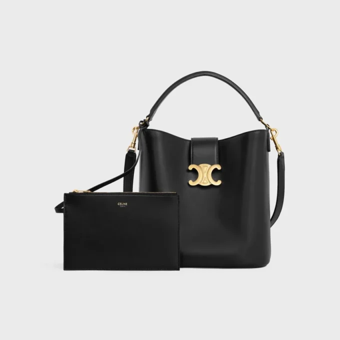 Borsa a secchiello media Louise in pelle di vitello liscia Borsa a secchiello media Louise in pelle di vitello liscia