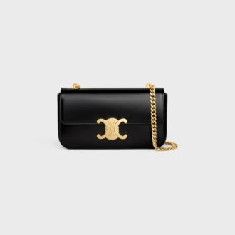 Borsa a tracolla con catena Claude in pelle di vitello lucida