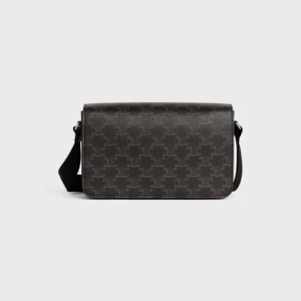 Borsa a tracolla con patta in Triomphe Canvas e pelle di vitello