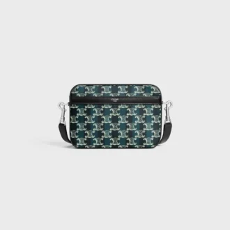 Borsa a tracolla piccola in Triomphe Canvas a righe e pelle di vitello