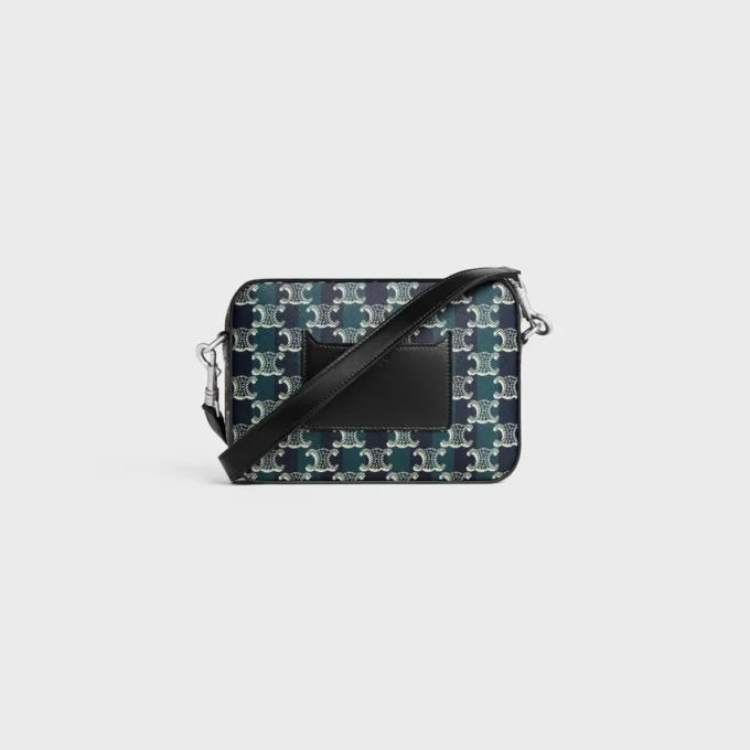 Borsa a tracolla piccola in Triomphe Canvas a righe e pelle di vitello