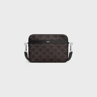 Borsa a tracolla piccola in Triomphe Canvas e pelle di vitello
