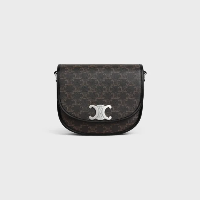 Borsa Besace Triomphe media in Triomphe Canvas e pelle di vitello Borsa Besace Triomphe media in Triomphe Canvas e pelle di vitello