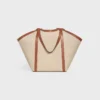Borsa Cabas grande in tessuto con ricamo a forma di ancora e pelle di vitello Borsa Cabas grande in tessuto con ricamo a forma di ancora e pelle di vitello