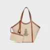 Borsa Cabas grande in tessuto con ricamo a forma di ancora e pelle di vitello Borsa Cabas grande in tessuto con ricamo a forma di ancora e pelle di vitello