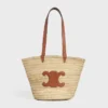 Borsa CELINE Classic Panier media in foglie di palma e pelle di vitello