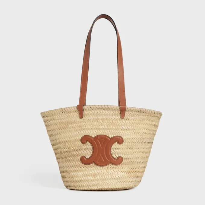 Borsa CELINE Classic Panier media in foglie di palma e pelle di vitello