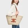 Borsa CELINE Classic Panier media in foglie di palma e pelle di vitello