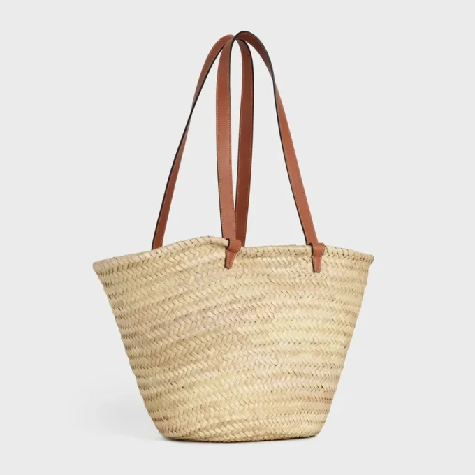 Borsa CELINE Classic Panier media in foglie di palma e pelle di vitello