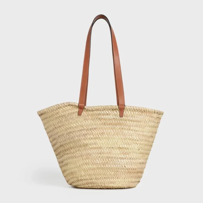Borsa CELINE Classic Panier media in foglie di palma e pelle di vitello