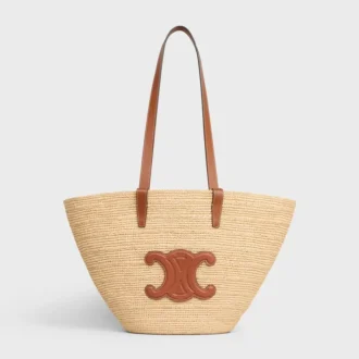 Borsa CELINE Classic Panier media in rafia e pelle di vitello