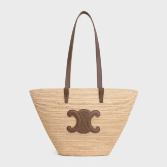 Borsa CELINE Classic Panier media in rafia e pelle di vitello