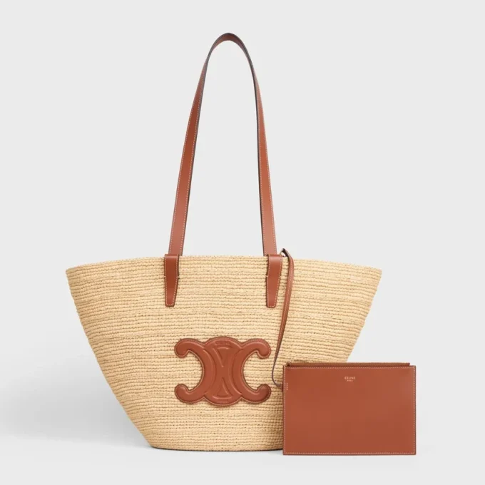 Borsa CELINE Classic Panier media in rafia e pelle di vitello Borsa CELINE Classic Panier media in rafia e pelle di vitello