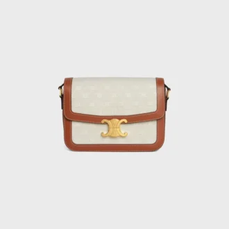 Borsa Classique Triomphe in tessuto con motivo Triomphe su tutta la superficie e pelle di vitello