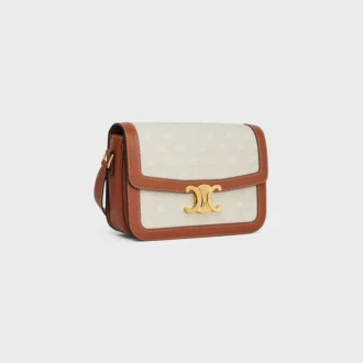 Borsa Classique Triomphe in tessuto con motivo Triomphe su tutta la superficie e pelle di vitello