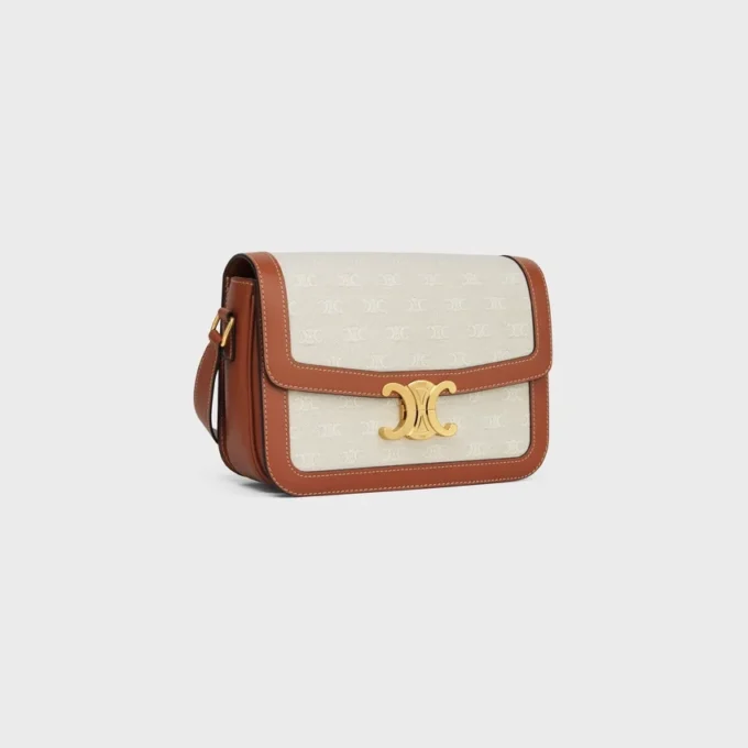 Borsa Classique Triomphe in tessuto con motivo Triomphe su tutta la superficie e pelle di vitello Borsa Classique Triomphe in tessuto con motivo Triomphe su tutta la superficie e pelle di vitello