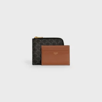 Borsa con cerniera e portacarte in Triomphe Canvas e pelle di agnello
