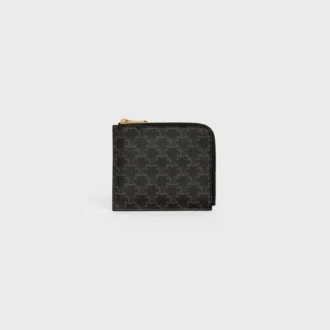 Borsa con cerniera e portacarte in Triomphe Canvas e pelle di agnello