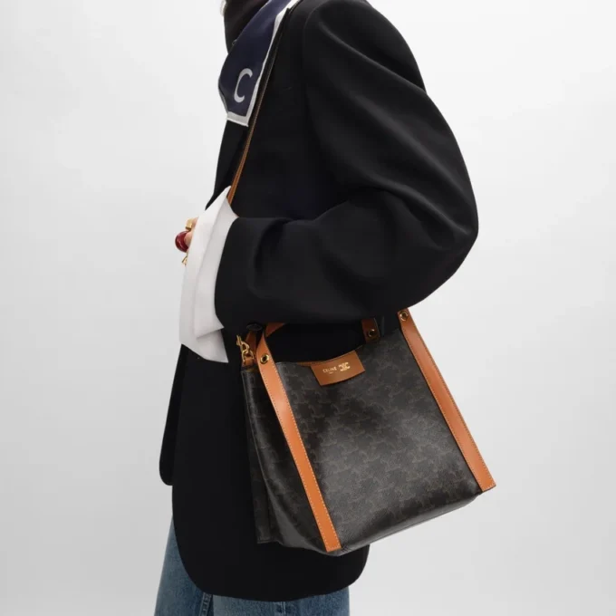 Borsa Small Cube in Triomphe Canvas e pelle di vitello naturale Borsa Small Cube in Triomphe Canvas e pelle di vitello naturale