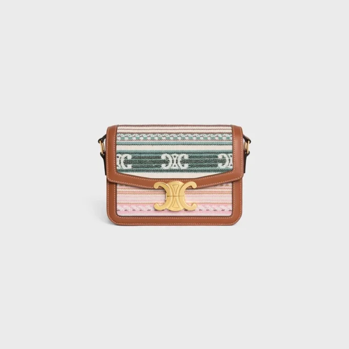 Borsa Teen Triomphe in tessuto a righe e pelle di vitello