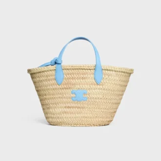 Borsa Teen Triomphe Panier in foglie di palma e pelle di vitello