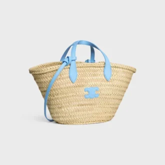 Borsa Teen Triomphe Panier in foglie di palma e pelle di vitello