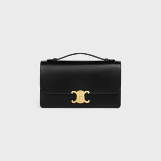Borsa Triomphe Folio media in pelle di vitello lucida Borsa Triomphe Folio media in pelle di vitello lucida