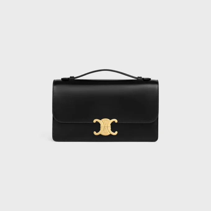 Borsa Triomphe Folio media in pelle di vitello lucida Borsa Triomphe Folio media in pelle di vitello lucida