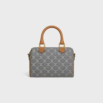 Boston piccola in jacquard Triomphe e pelle di vitello