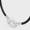 Bracciale a nodo in pelle di vitello e ottone con finitura in rodio Bracciale a nodo in pelle di vitello e ottone con finitura in rodio