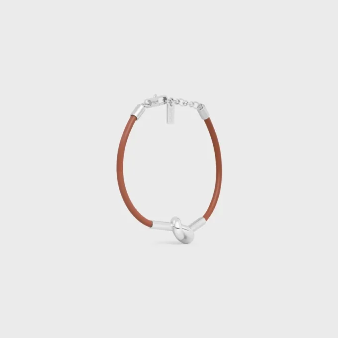 Bracciale a nodo in pelle di vitello e ottone con finitura in rodio Bracciale a nodo in pelle di vitello e ottone con finitura in rodio