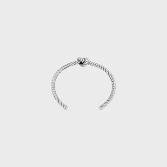 Bracciale rigido con motivo a cordino annodato in ottone con finitura al rodio