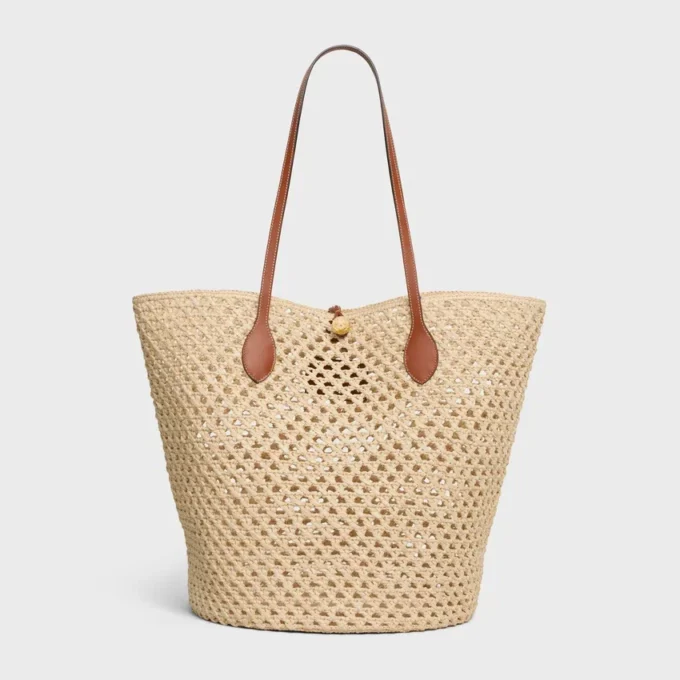 Bucket Triomphe Beads Basket in rafia e pelle di vitello Bucket Triomphe Beads Basket in rafia e pelle di vitello