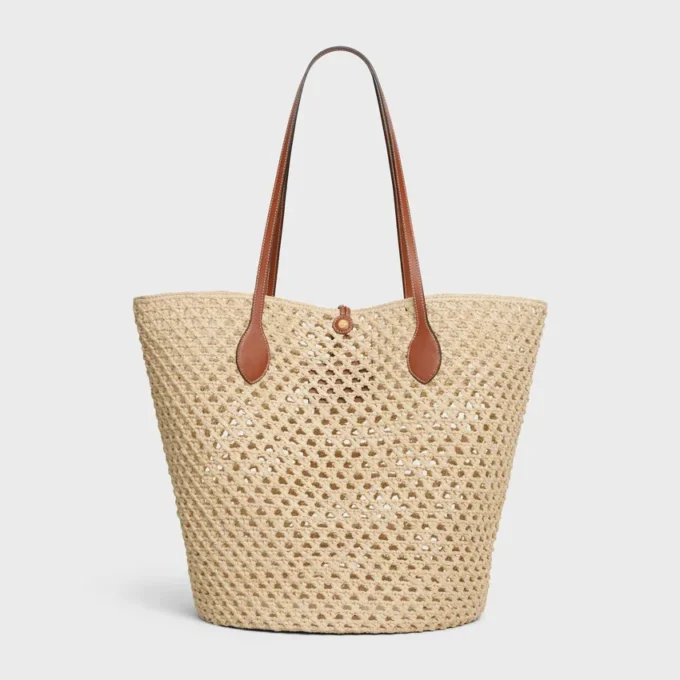 Bucket Triomphe Beads Basket in rafia e pelle di vitello Bucket Triomphe Beads Basket in rafia e pelle di vitello
